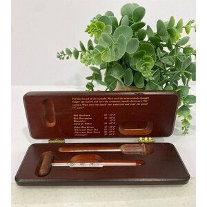 Vintage Antique Wine Vinometer Thermometer Glass Tube Style with Wooden Case